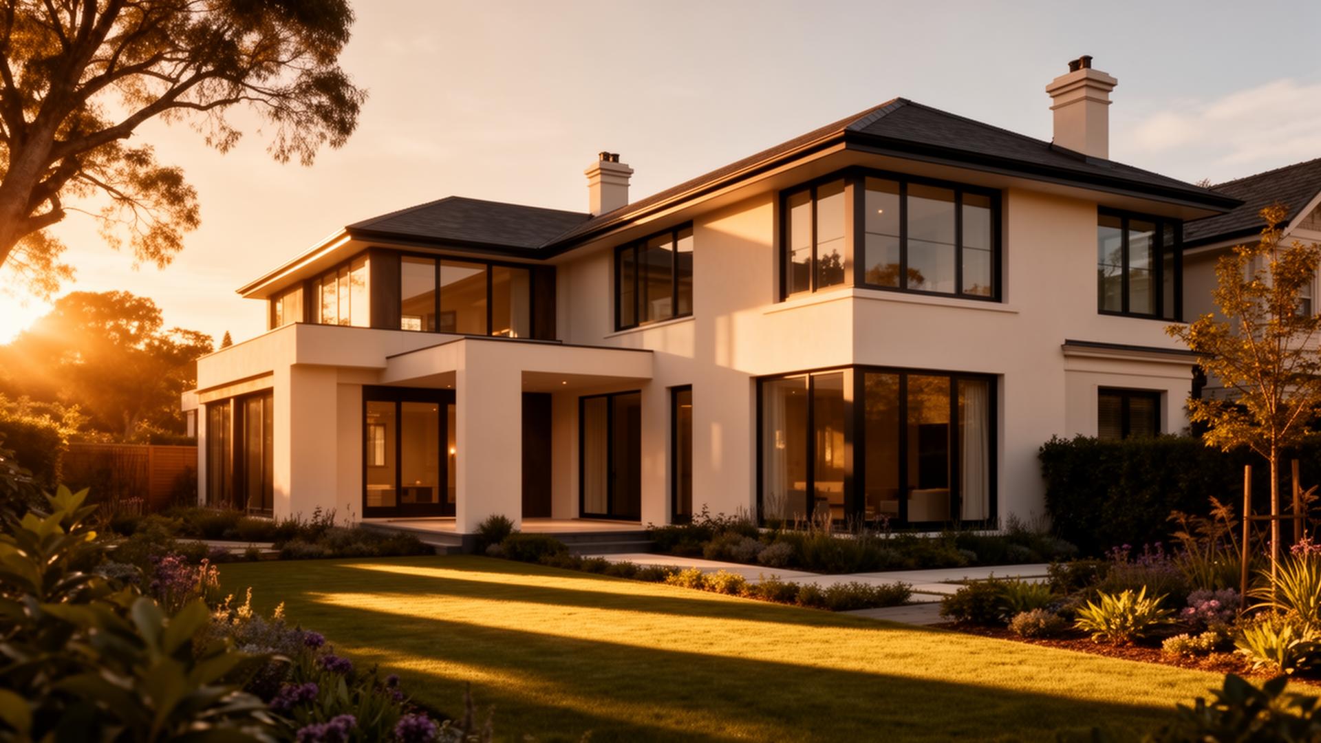 Modern luxury home at golden hour